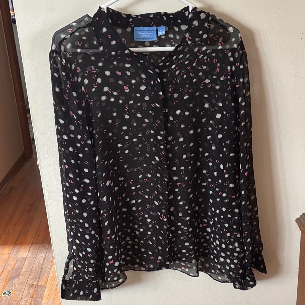 Elegant Mesh Black and Pink Polka Dot Blouse